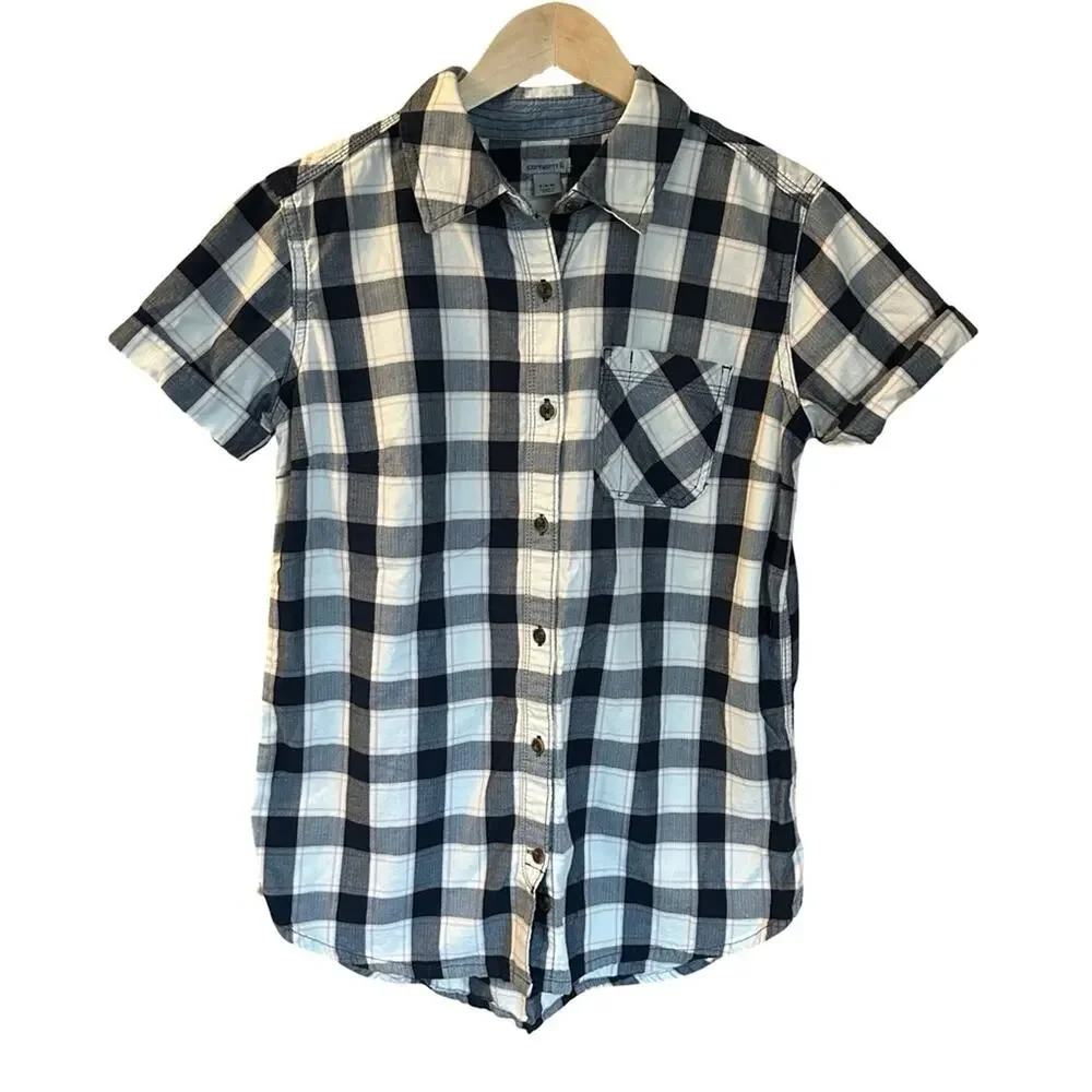 Carhartt Plaid Button Down Short Sleeved Shirt 100% Cotton Women’s S
